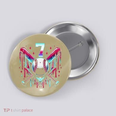 7th Birthday Baseball Home Plate Drip Ice Cream Sprinkle Gift Button