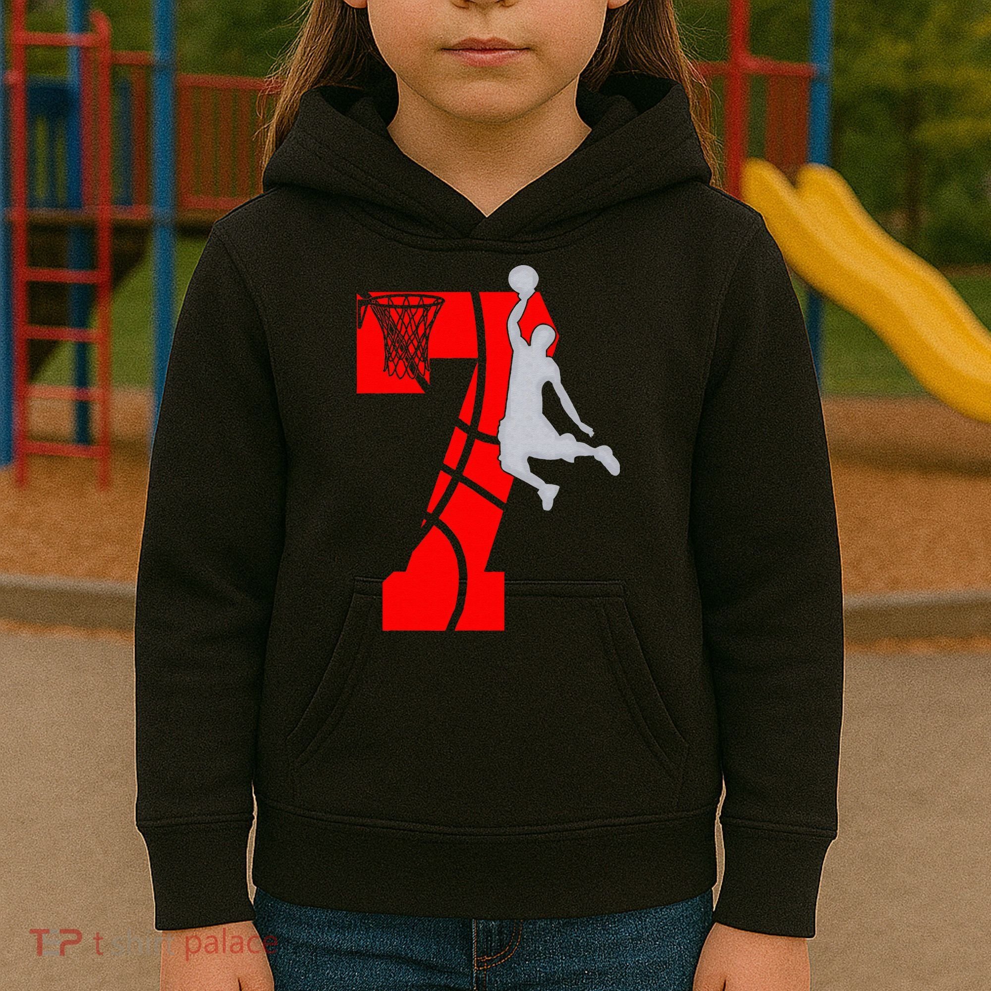 7th Birthday Basketball Big Number 7 Year Old Kids Hoodie