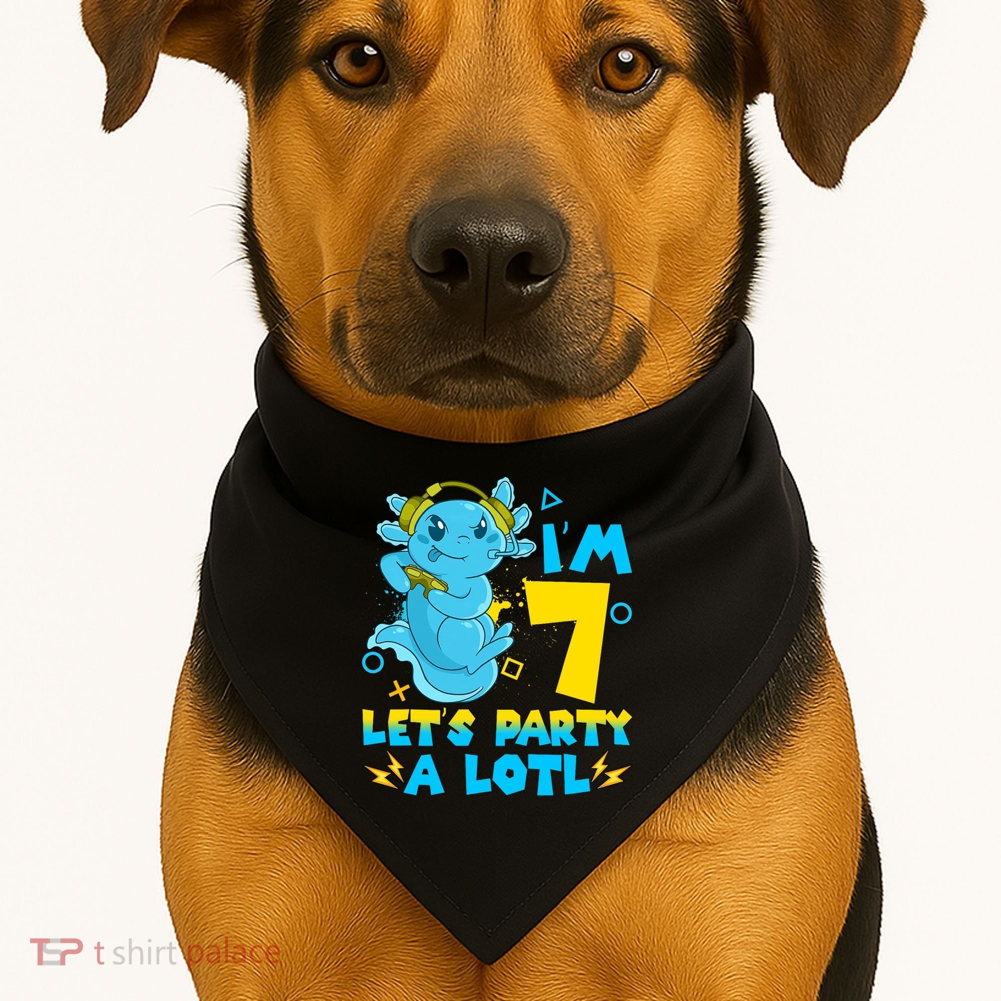 7th Birthday Cute Axolotl 7 Year Old Video Gamer USA-Made Doggie Bandana