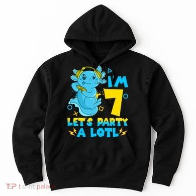 7th Birthday Cute Axolotl 7 Year Old Video Gamer Hoodie