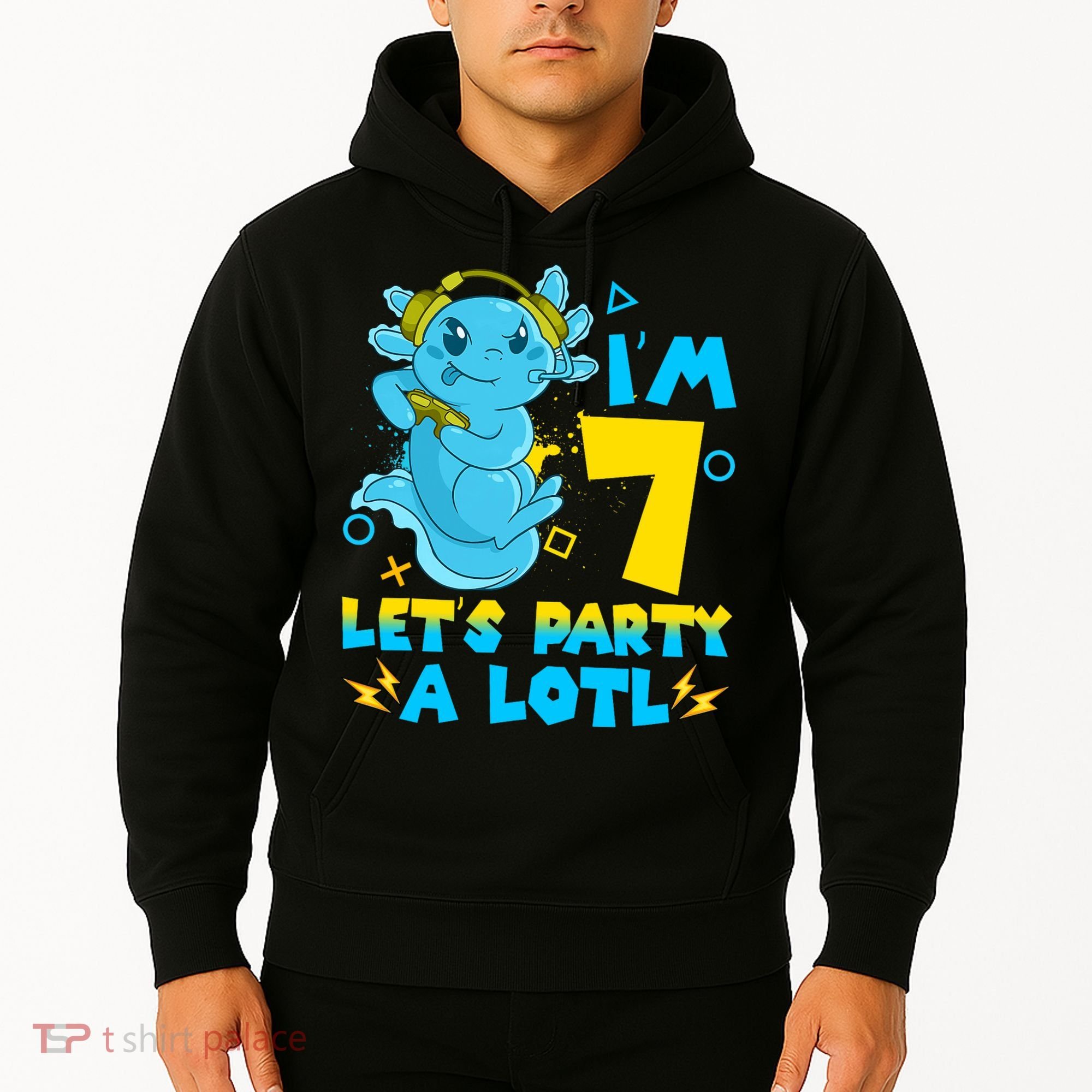 7th Birthday Cute Axolotl 7 Year Old Video Gamer Hoodie