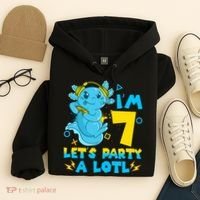 7th Birthday Cute Axolotl 7 Year Old Video Gamer Hoodie thumb 4