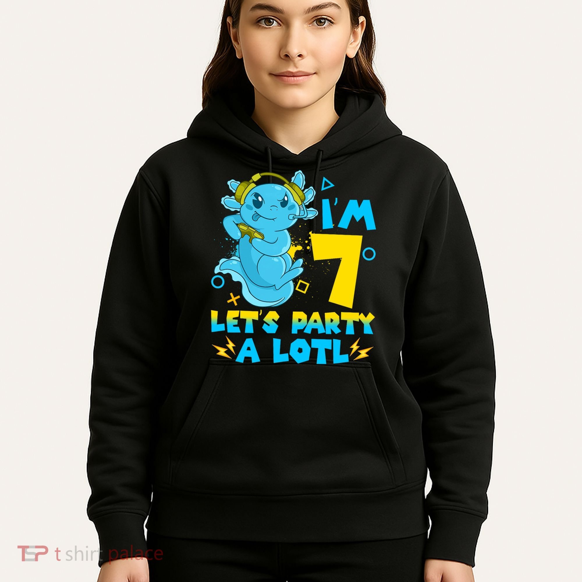 7th Birthday Cute Axolotl 7 Year Old Video Gamer Hoodie