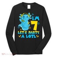 7th Birthday Cute Axolotl 7 Year Old Video Gamer Long Sleeve Shirt thumb 0