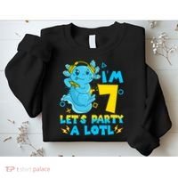 7th Birthday Cute Axolotl 7 Year Old Video Gamer Sweatshirt thumb 2
