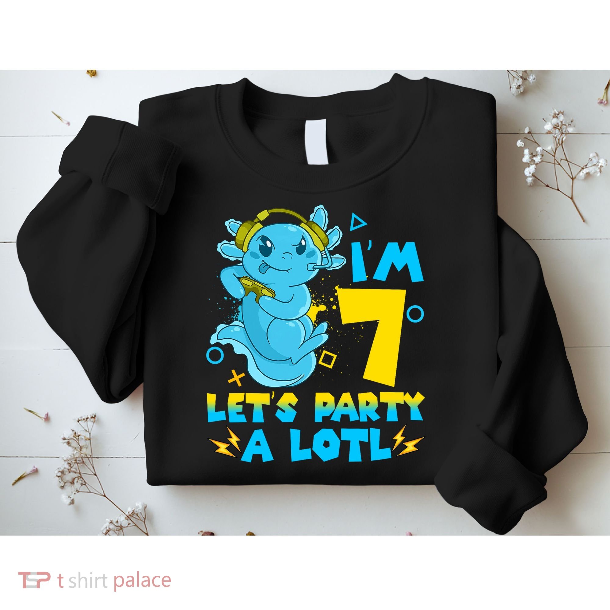 7th Birthday Cute Axolotl 7 Year Old Video Gamer Sweatshirt