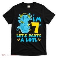 7th Birthday Cute Axolotl 7 Year Old Video Gamer T-Shirt thumb 0
