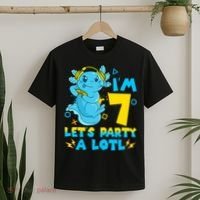7th Birthday Cute Axolotl 7 Year Old Video Gamer T-Shirt thumb 2