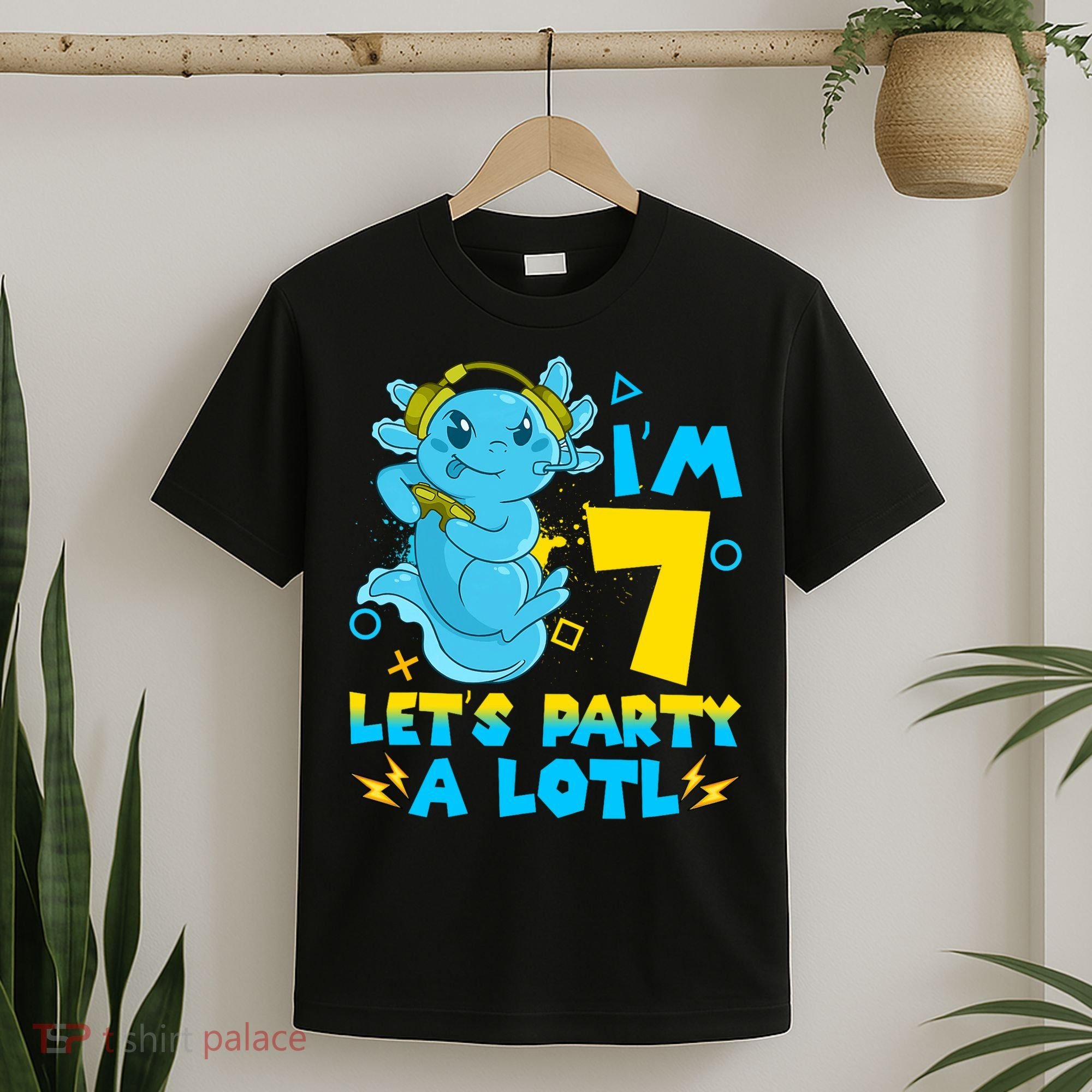 7th Birthday Cute Axolotl 7 Year Old Video Gamer T-Shirt