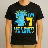 7th Birthday Cute Axolotl 7 Year Old Video Gamer T-Shirt thumb 3