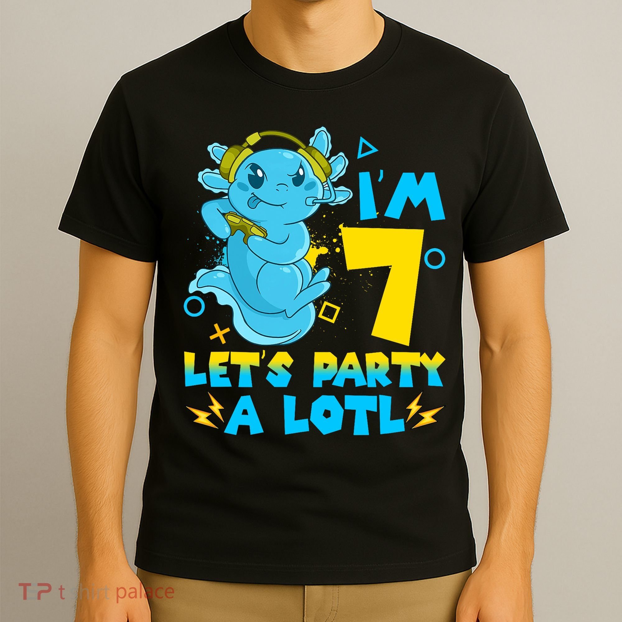 7th Birthday Cute Axolotl 7 Year Old Video Gamer T-Shirt