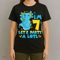 7th Birthday Cute Axolotl 7 Year Old Video Gamer T-Shirt thumb 4