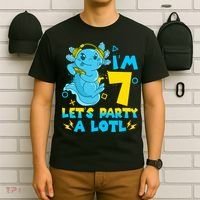 7th Birthday Cute Axolotl 7 Year Old Video Gamer T-Shirt thumb 6
