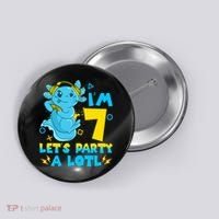 7th Birthday Cute Axolotl 7 Year Old Video Gamer Button thumb 0