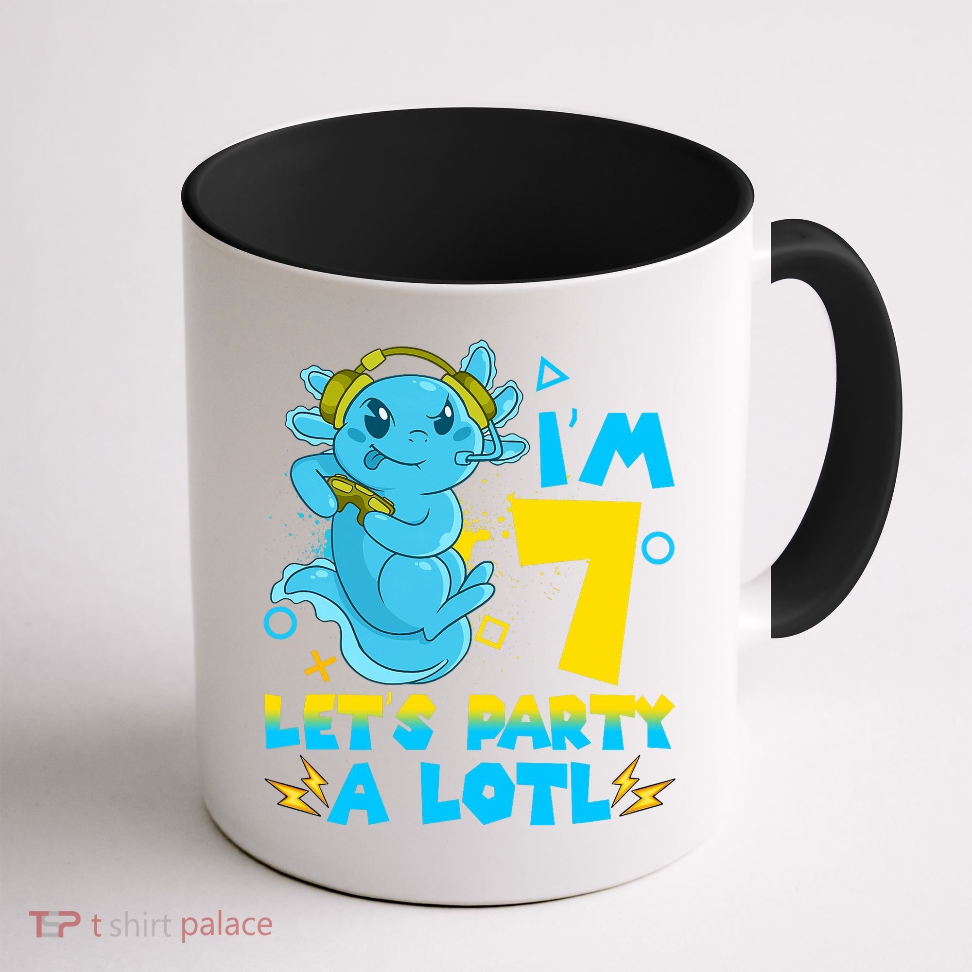 7th Birthday Cute Axolotl 7 Year Old Video Gamer Coffee Mug