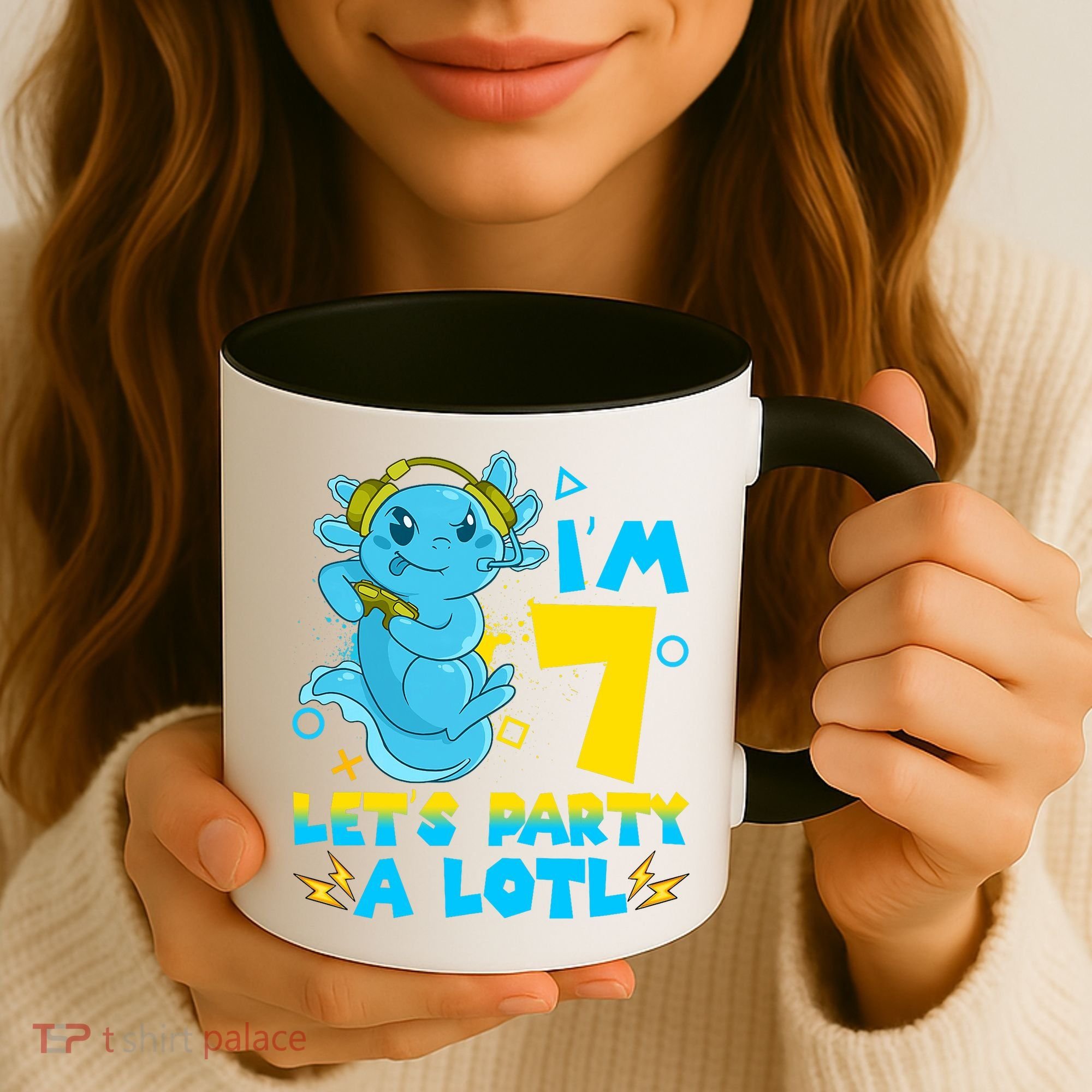 7th Birthday Cute Axolotl 7 Year Old Video Gamer Coffee Mug
