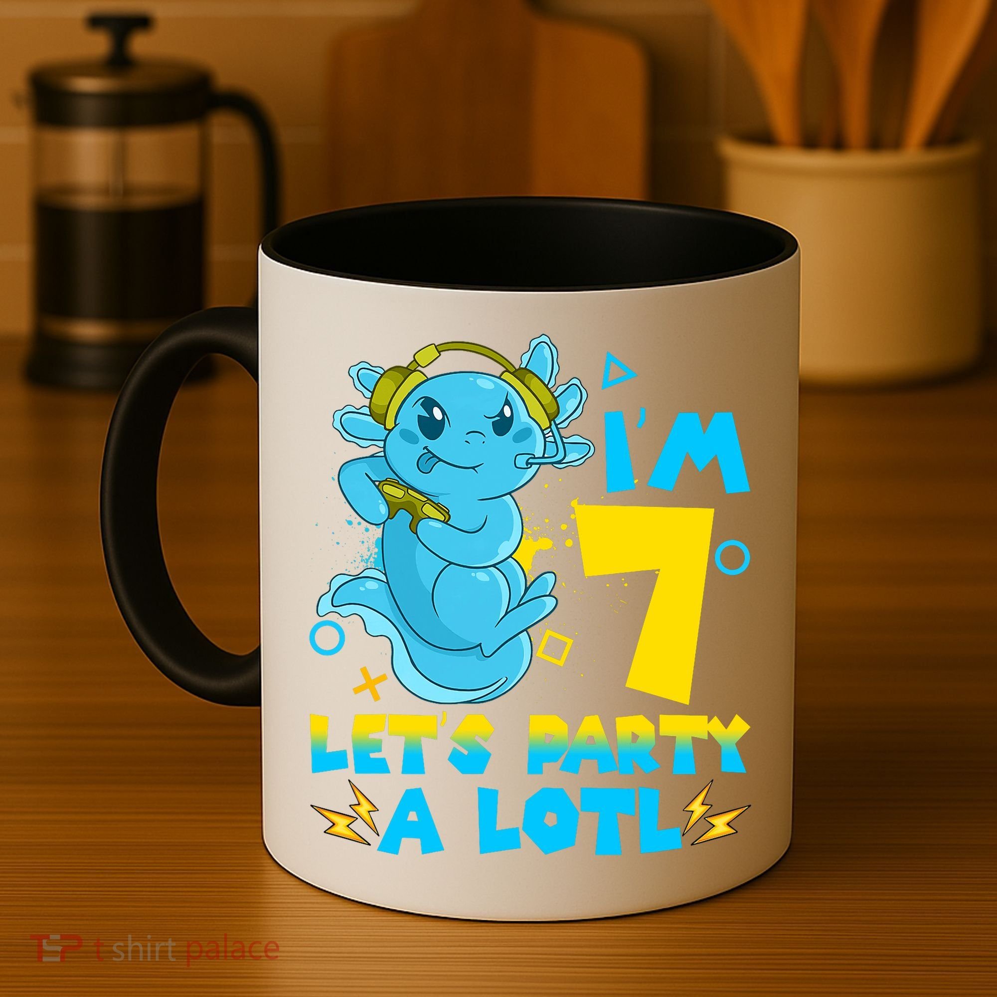 7th Birthday Cute Axolotl 7 Year Old Video Gamer Coffee Mug