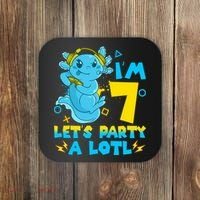 7th Birthday Cute Axolotl 7 Year Old Video Gamer Coaster thumb 0