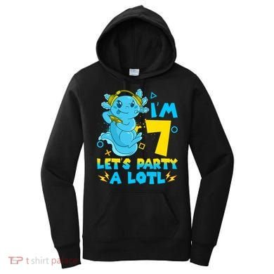 7th Birthday Cute Axolotl 7 Year Old Video Gamer Women's Hoodie