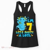 7th Birthday Cute Axolotl 7 Year Old Video Gamer Women's Tank Top thumb 0