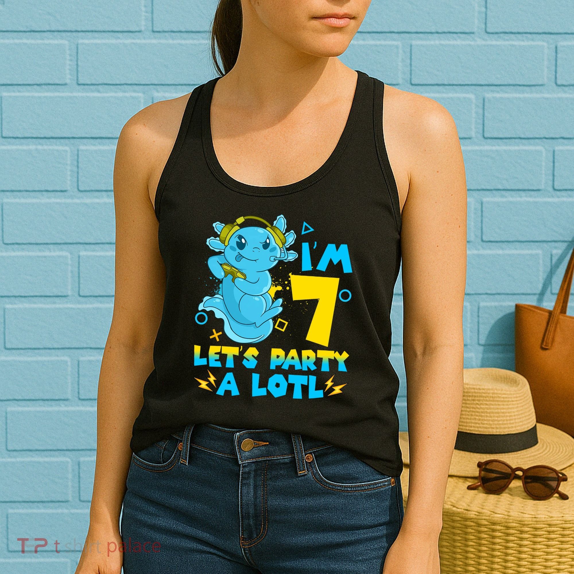 7th Birthday Cute Axolotl 7 Year Old Video Gamer Women's Tank Top