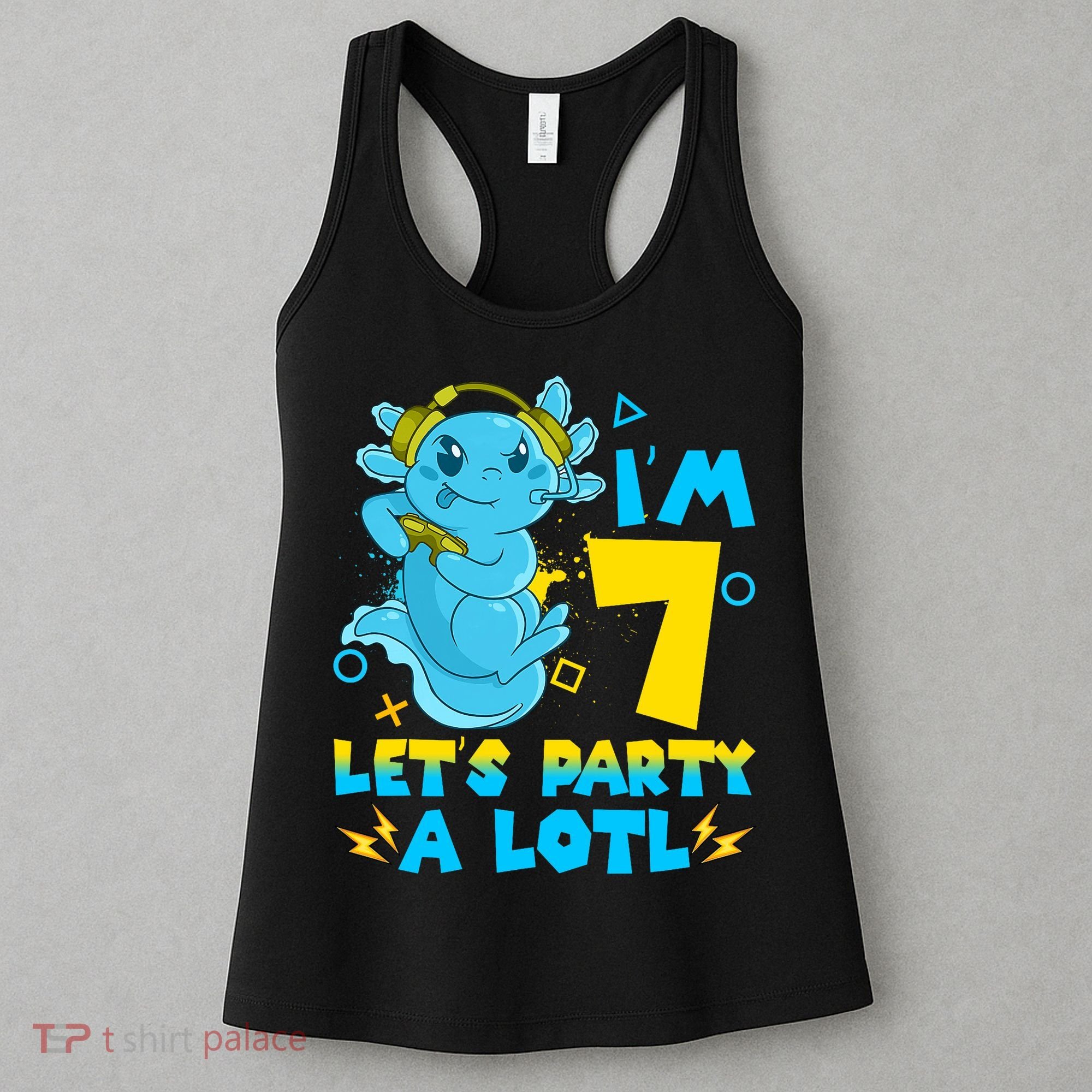7th Birthday Cute Axolotl 7 Year Old Video Gamer Women's Tank Top