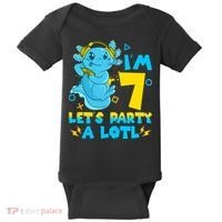 7th Birthday Cute Axolotl 7 Year Old Video Gamer Baby Bodysuit thumb 0