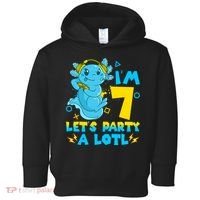 7th Birthday Cute Axolotl 7 Year Old Video Gamer Toddler Hoodie thumb 0