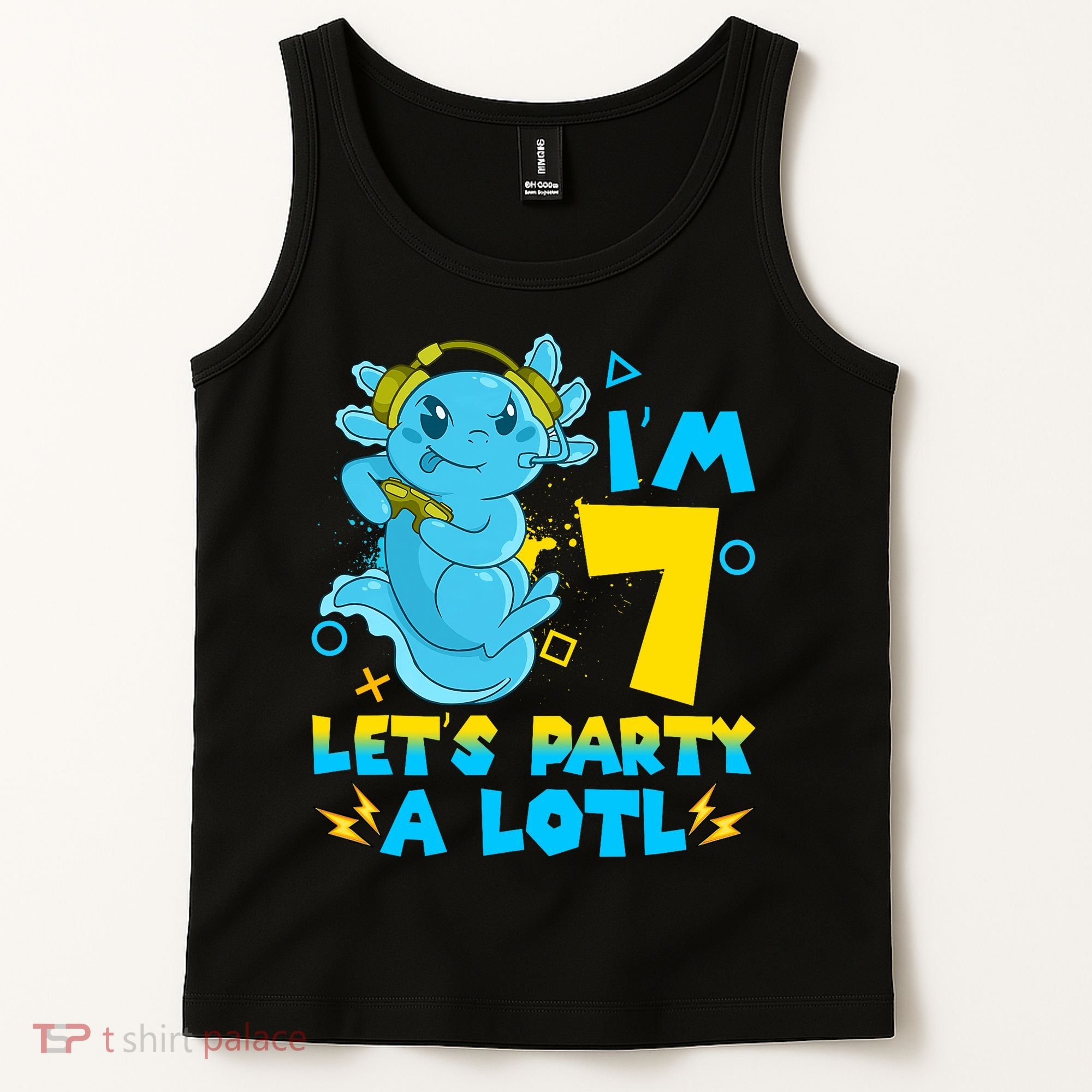 7th Birthday Cute Axolotl 7 Year Old Video Gamer Tank Top