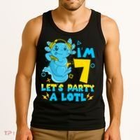 7th Birthday Cute Axolotl 7 Year Old Video Gamer Tank Top thumb 3