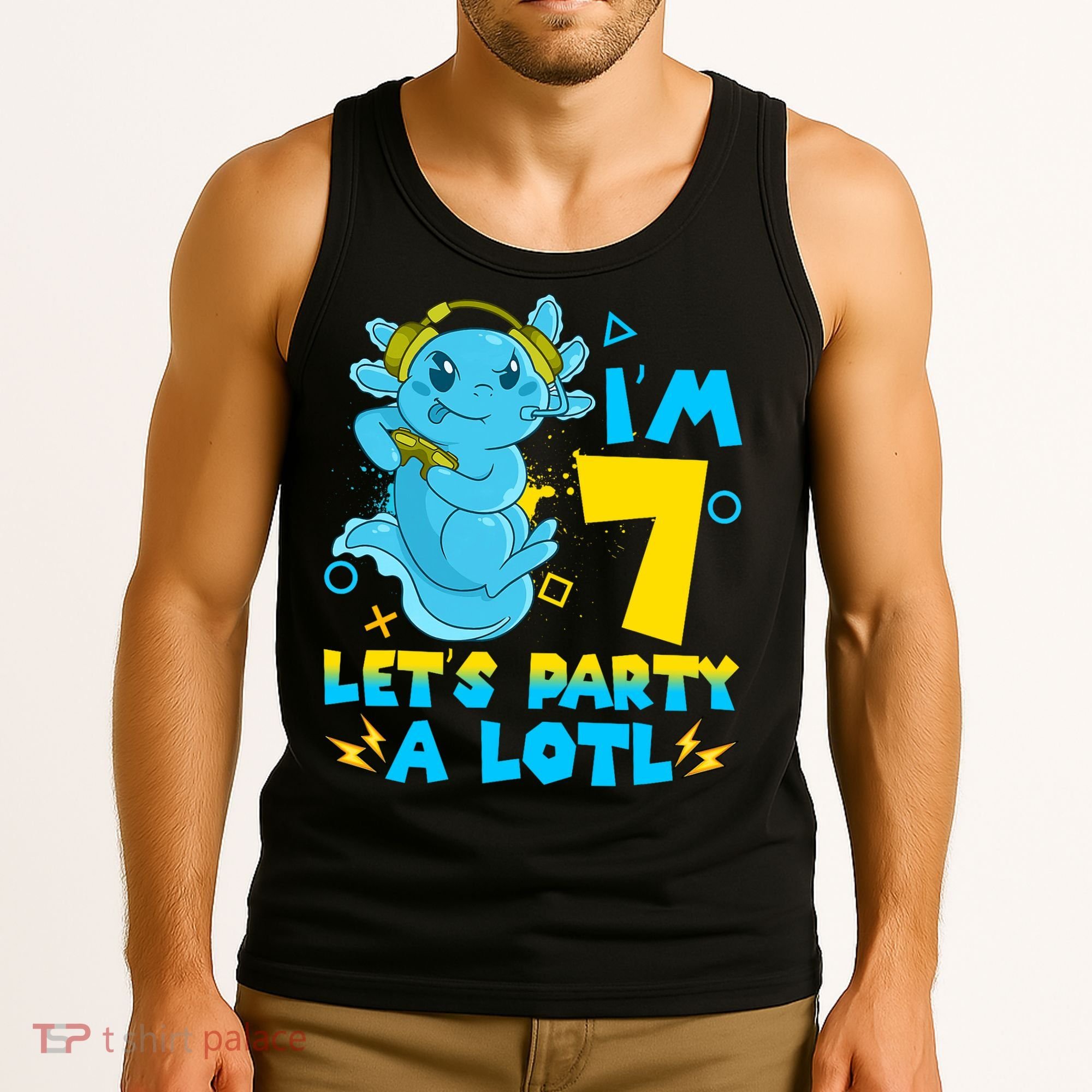 7th Birthday Cute Axolotl 7 Year Old Video Gamer Tank Top