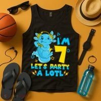 7th Birthday Cute Axolotl 7 Year Old Video Gamer Tank Top thumb 4