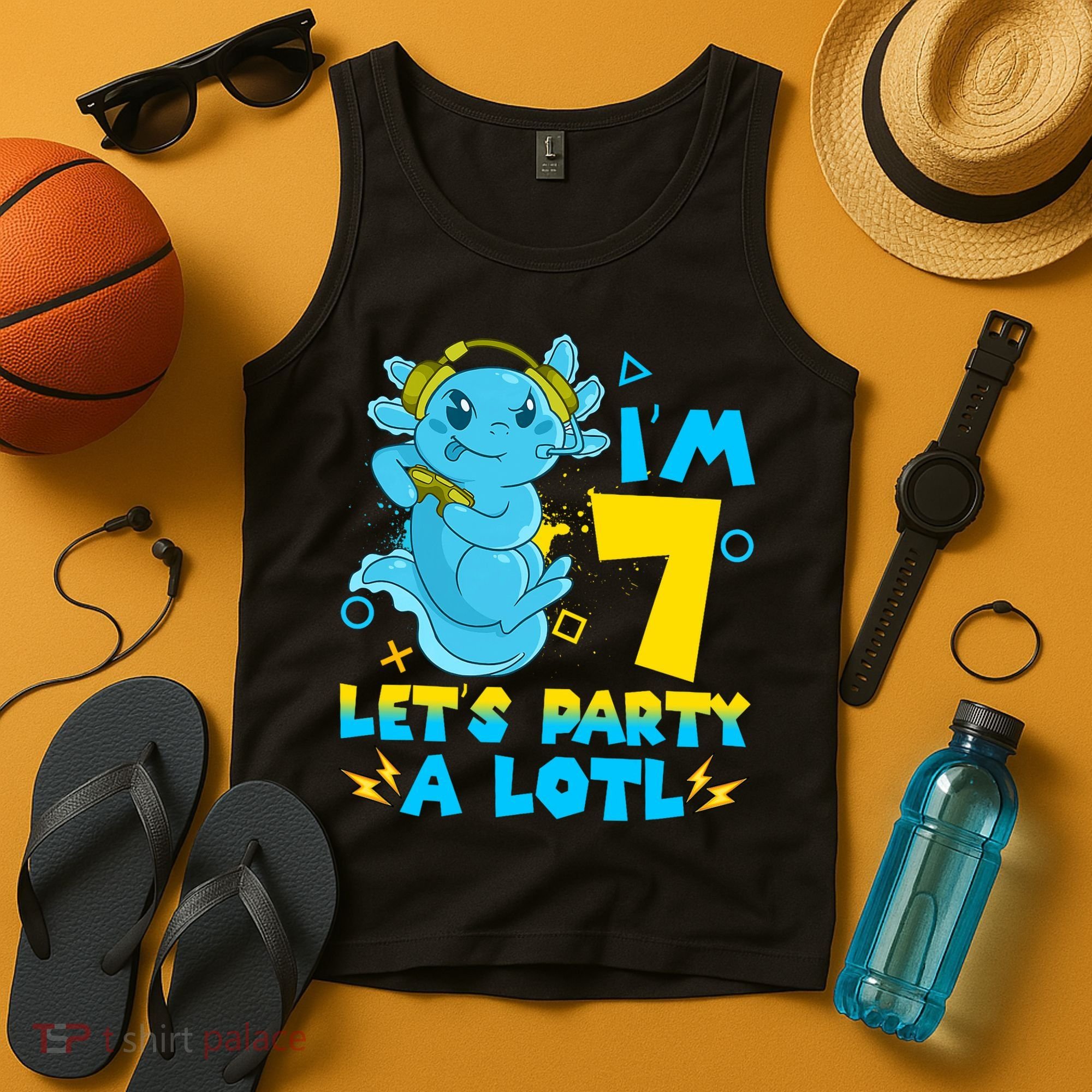7th Birthday Cute Axolotl 7 Year Old Video Gamer Tank Top