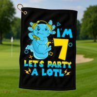 7th Birthday Cute Axolotl 7 Year Old Video Gamer Golf Towel thumb 1