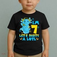 7th Birthday Cute Axolotl 7 Year Old Video Gamer Toddler T-Shirt thumb 2