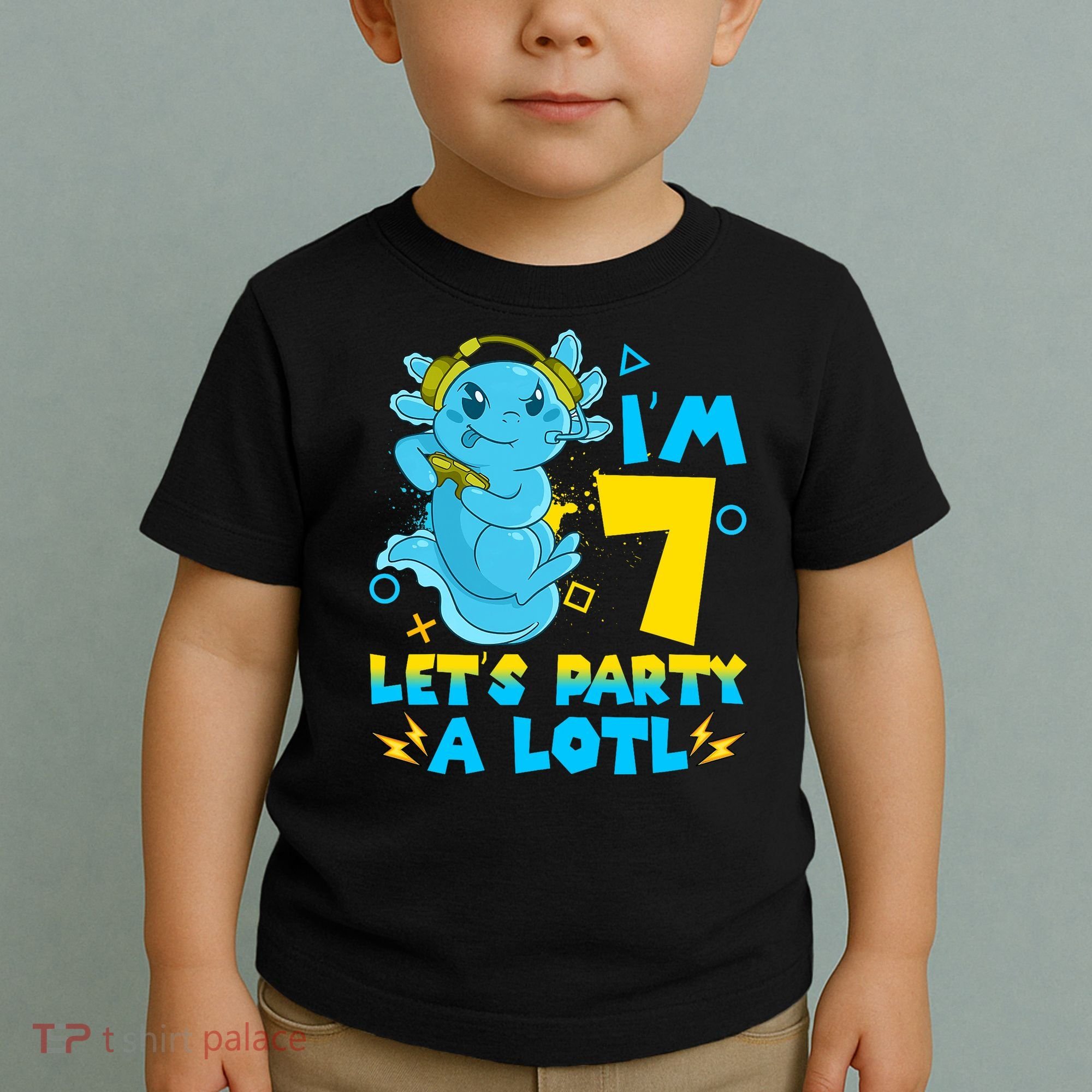 7th Birthday Cute Axolotl 7 Year Old Video Gamer Toddler T-Shirt