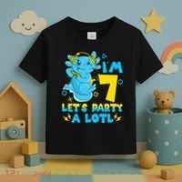 7th Birthday Cute Axolotl 7 Year Old Video Gamer Toddler T-Shirt thumb 3