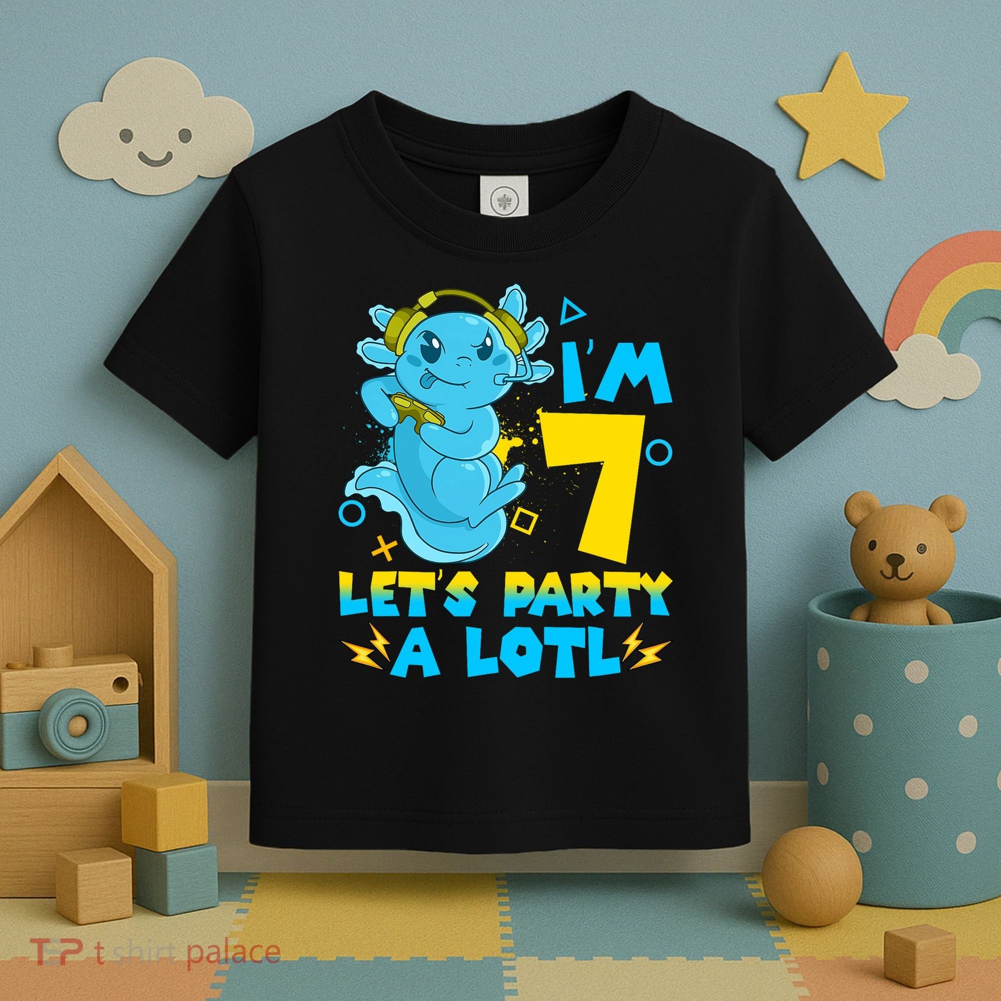 7th Birthday Cute Axolotl 7 Year Old Video Gamer Toddler T-Shirt