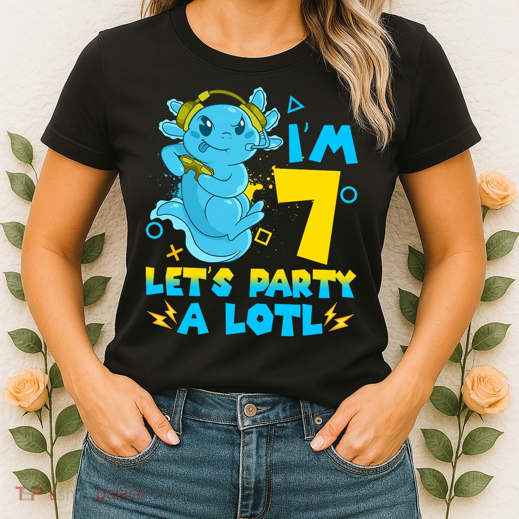 7th Birthday Cute Axolotl 7 Year Old Video Gamer Women's T-Shirt