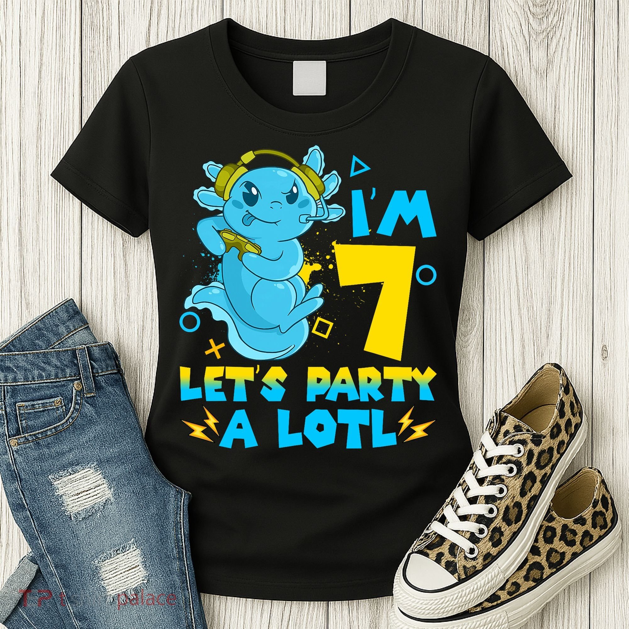 7th Birthday Cute Axolotl 7 Year Old Video Gamer Women's T-Shirt