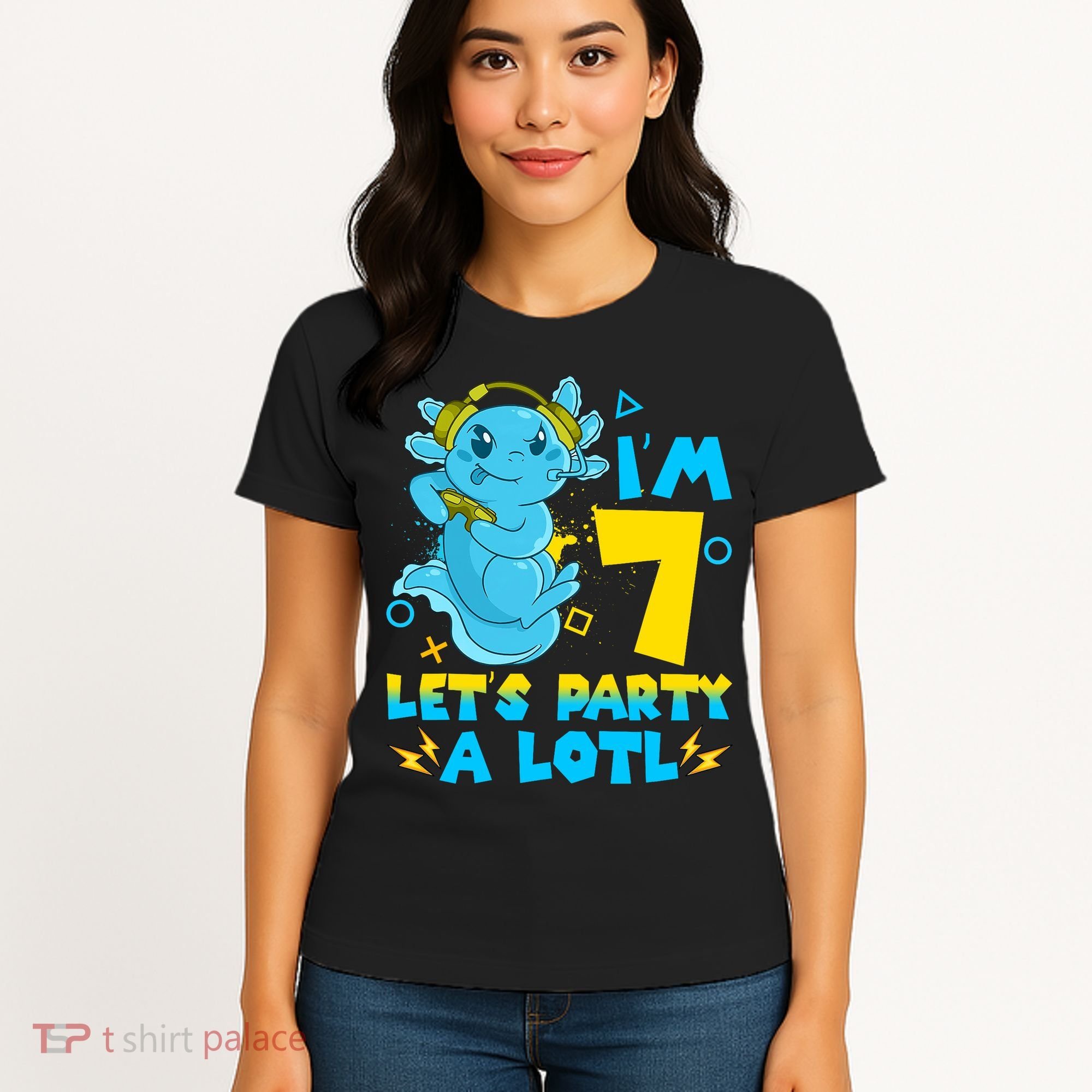 7th Birthday Cute Axolotl 7 Year Old Video Gamer Women's T-Shirt