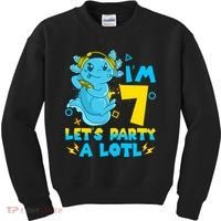7th Birthday Cute Axolotl 7 Year Old Video Gamer Kids Sweatshirt thumb 0