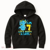 7th Birthday Cute Axolotl 7 Year Old Video Gamer Kids Hoodie thumb 0