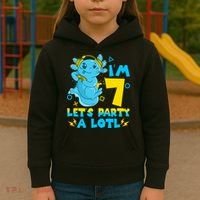 7th Birthday Cute Axolotl 7 Year Old Video Gamer Kids Hoodie thumb 3