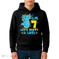 7th Birthday Cute Axolotl 7 Year Old Video Gamer Kids Hoodie thumb 4