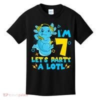 7th Birthday Cute Axolotl 7 Year Old Video Gamer Kids T-Shirt thumb 0