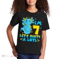 7th Birthday Cute Axolotl 7 Year Old Video Gamer Kids T-Shirt thumb 2