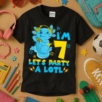 7th Birthday Cute Axolotl 7 Year Old Video Gamer Kids T-Shirt thumb 3