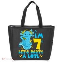 7th Birthday Cute Axolotl 7 Year Old Video Gamer Tote Bag thumb 0