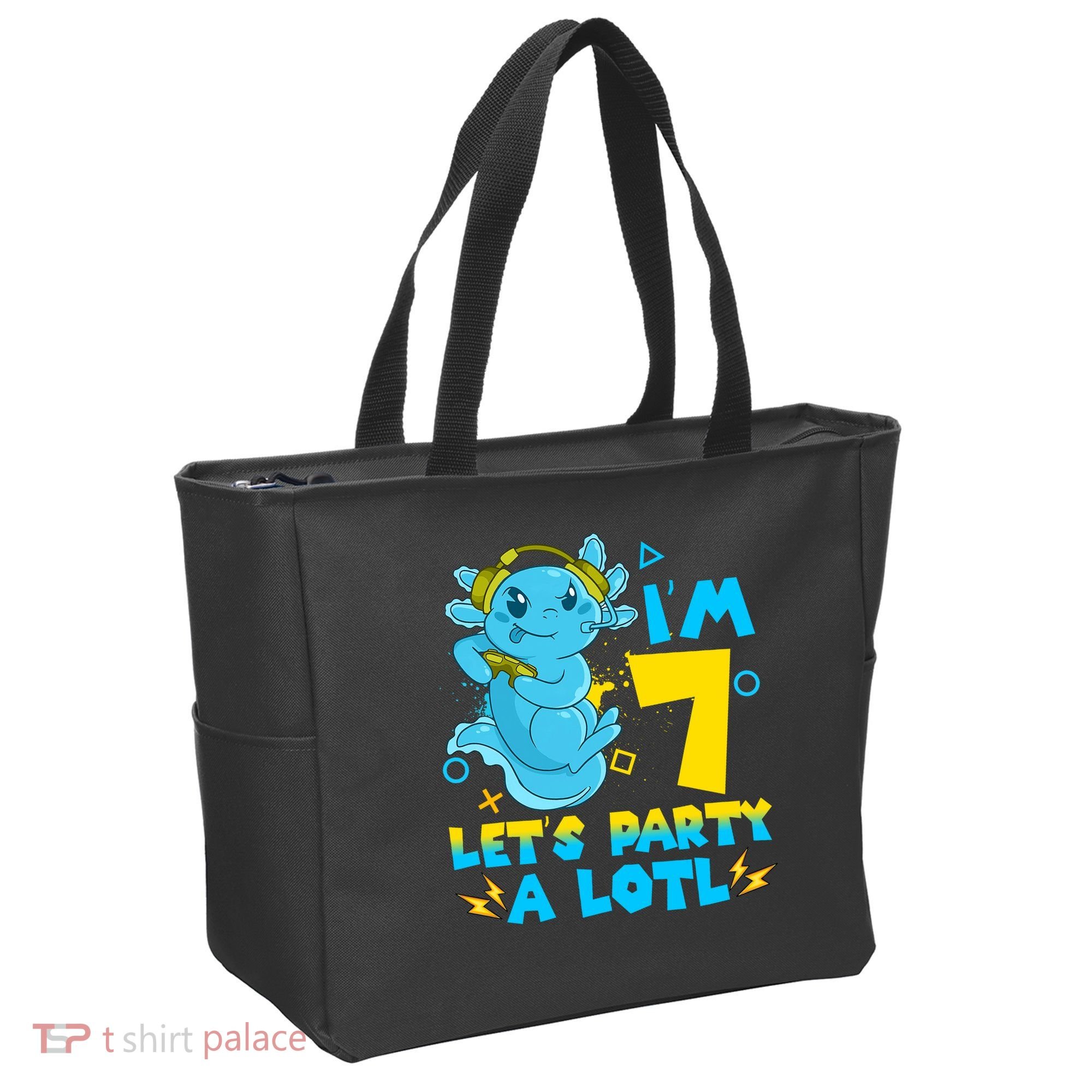 7th Birthday Cute Axolotl 7 Year Old Video Gamer Tote Bag